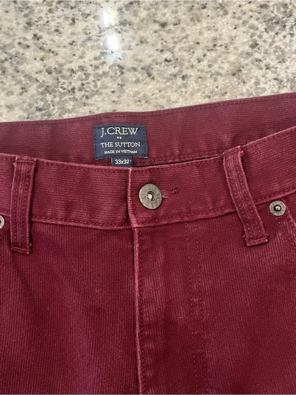 J Crew Pants Mens 33x32 Red Burgandy The Sutton Chino Corduroy Straight Leg Slim